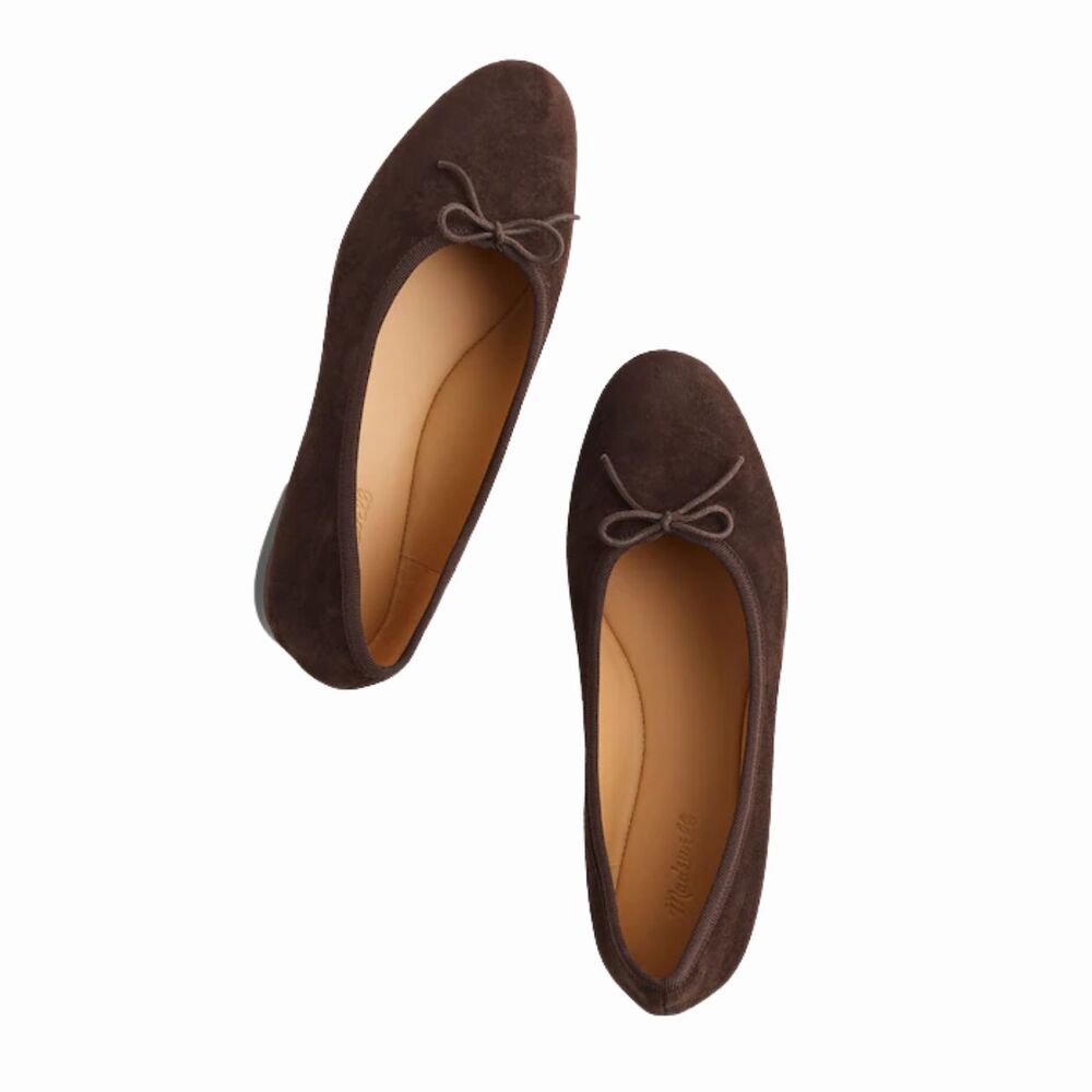 Madewell Women Flats Dark Brown The April Ballet Suede Bow Slip On Casual US 7.5